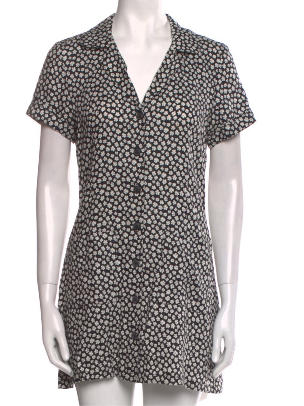 Reformation Floral Mini Shirtdress Black and White Size XS